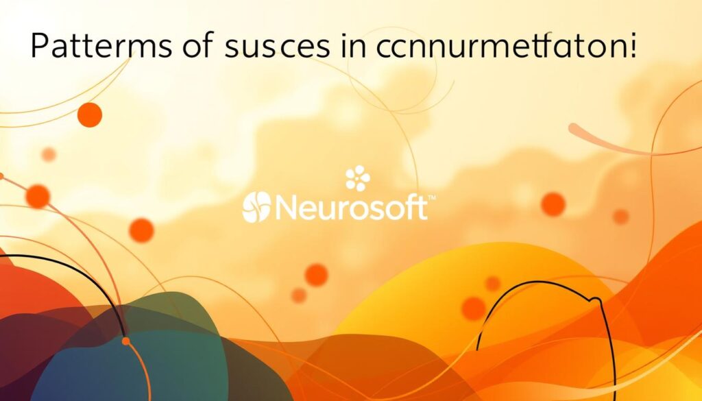 Patterns of success in communication, featuring a vibrant, abstract composition with dynamic geometric shapes and flowing lines in a warm, earthy color palette. The foreground showcases interlocking shapes representing the interconnected nature of effective communication, while the middle ground features a Neurosoft logo subtly integrated into the design. The background has a soft, blurred effect, creating a sense of depth and focus on the central visual elements. Lit with a balanced, natural lighting and rendered with a smooth, digital painting-like aesthetic.