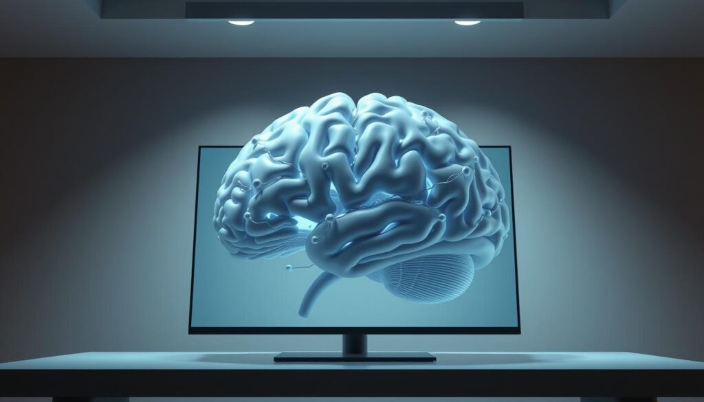 Precise therapeutic model, a Neurosoft innovation. A detailed, hyper-realistic 3D render of a human brain with intricate neural pathways and synaptic connections. The model is displayed on a sleek, minimalist workstation against a soft, muted background. Subtle dramatic lighting from above casts shadows, emphasizing the depth and complexity of the neural architecture. The scene conveys a sense of scientific precision, innovation, and the power of technology to enhance therapeutic outcomes. Precise therapeutic model, a Neurosoft innovation. A detailed, hyper-realistic 3D render of a human brain with intricate neural pathways and synaptic connections. The model is displayed on a sleek, minimalist workstation against a soft, muted background. Subtle dramatic lighting from above casts shadows, emphasizing the depth and complexity of the neural architecture. The scene conveys a sense of scientific precision, innovation, and the power of technology to enhance therapeutic outcomes.