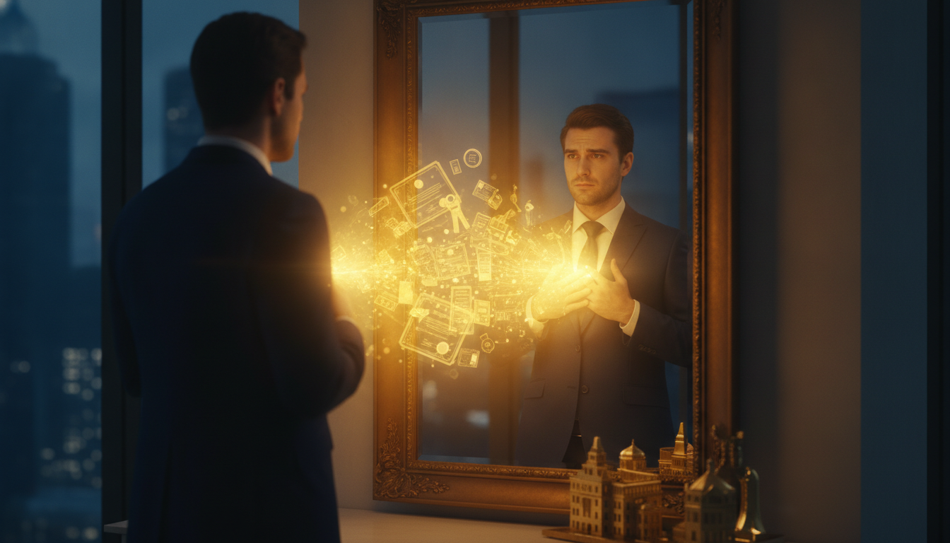Persona frente a un espejo superando el síndrome del impostor